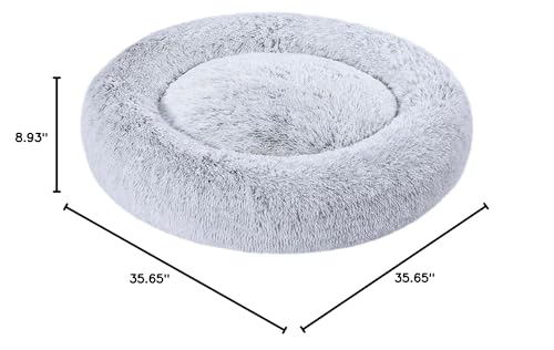 Amazon Basics Washable Donut Pet Bolster Faux Fur Bed with Removable Cover, Anti-Slip Bottom for Dog, Grey, 36" x 36" - color: Grey, size: 36" x 36"