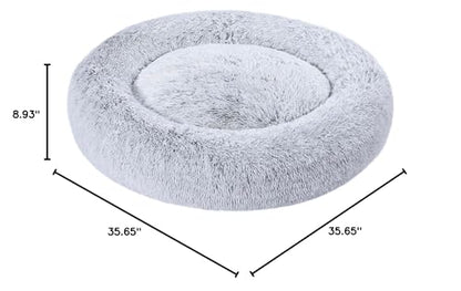Amazon Basics Washable Donut Pet Bolster Faux Fur Bed with Removable Cover, Anti-Slip Bottom for Dog, Grey, 36" x 36" - color: Grey, size: 36" x 36"