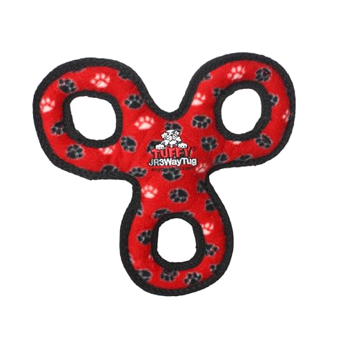 TUFFY- World's Tuffest Soft Dog Toy- Tug O War -Squeakers - Multiple Layers. Made Durable, Strong & Tough.(Tug,Toss & Fetch).Machine Washable & Floats (3Way Tug Red Paw, Jr) - color: 3Way Tug Red Paw, size: Jr