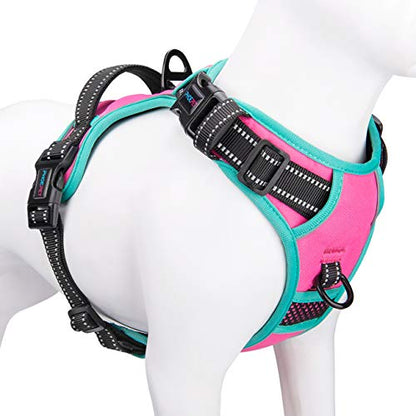 PHOEPET 2019 Upgraded No Pull Dog Harness, Reflective Adjustable Vest, with a Training Handle + 2 Metal Leash Hooks+ 3 Snap Buckles +4 Slide Buckles(XS, Pink) - color: Pink, size: Extra Small