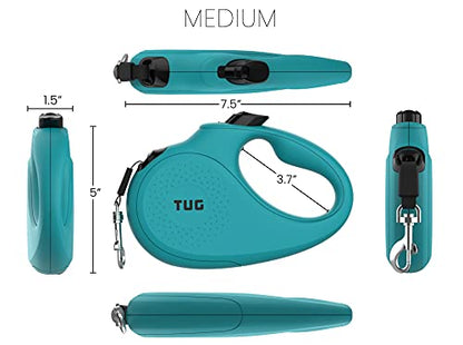 TUG Monochrome 360° Tangle-Free Retractable Dog Leash | 16 ft Strong Nylon Tape (Medium, Aqua) - color: Aqua, size: Medium, 16 ft