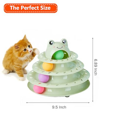Cat Toys, 4-Level Turntable Ball Track Interactive Cat Toy for Indoor Cats, Self Play Fun Roller with Colorful Rotating Ball Puzzle Exercise Kitten Toys (Green) - color: Green