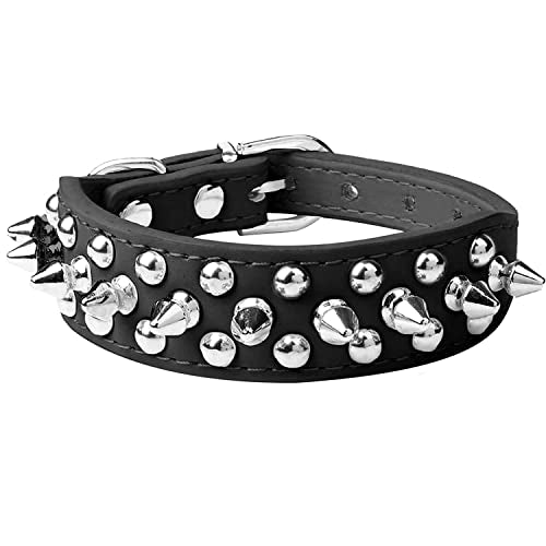 Spiked Dog Collar Soft Pu Leather Mushrooms Rivet Spike Studded Puppy Adjustable Pet Collars for Small Breeds (S, Black) - color: Black, size: Small