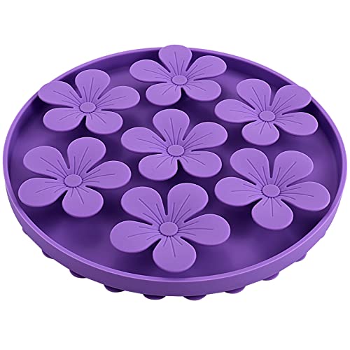Slow Feeder,Cat Help Slow Down Eating Speed Cut Flower Silicone Rubber Cute Slow Feeder for Puppy/Cat/Dog - color: Purple