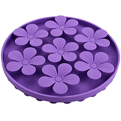 Slow Feeder,Cat Help Slow Down Eating Speed Cut Flower Silicone Rubber Cute Slow Feeder for Puppy/Cat/Dog - color: Purple