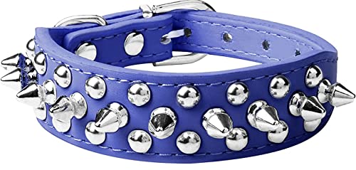 Spiked Dog Collar Soft Pu Leather Mushrooms Rivet Spike Studded Puppy Adjustable Pet Collars for Small Breeds (S, Dark Blue) - color: Dark Blue, size: Small