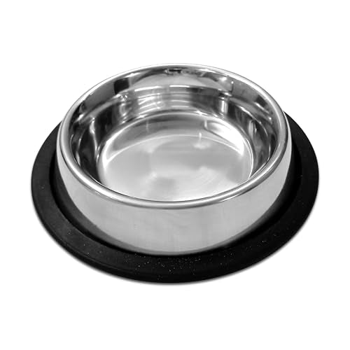 Stainless Steel Non Skid Dog Bowl – Non-Slip Rubber Base, Rust-Proof & Dishwasher Safe – Durable Food and Water Bowl for Small Dogs, Puppies & Kittens – 8oz - size: Non Skid Bowl - 8 oz