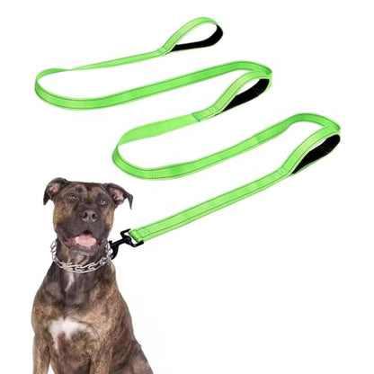 Jiozermi 10ft Dog Leash with 3 Handles, Heavy Duty Dog Lead with Padded Traffic Handle, Reflective Stitching Large Leash for Running Walking Training(Green) - color: Green
