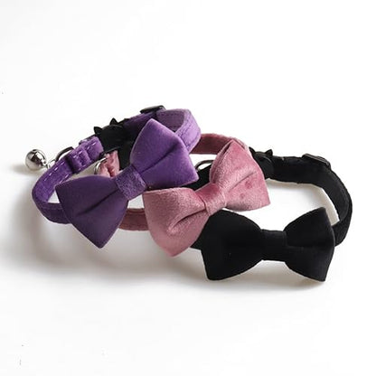 Love Dream Cat Collar Breakaway with Bow Tie and Bells - 2 Pack Velvet Girl Boy Kitty Safety Kitten Collars with Removable Bowtie for Cats Kittens, Black & Pink - color: Black & Pink