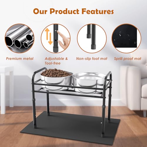 ADENGL Raised Dog Bowl Stand for XLarge & Large Dogs,Table Steel Frame Elevated Dog Bowls Stand with Mat,Non-Slip No Spill,Adjusts to 4 Heights 8.7-13.4", Holds 6-8.7" Diameter Bowl(Bowl Not Included) - color: Black (Bowls Not Included), size: Height:8.7"
