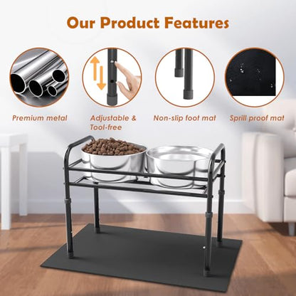 ADENGL Raised Dog Bowl Stand for XLarge & Large Dogs,Table Steel Frame Elevated Dog Bowls Stand with Mat,Non-Slip No Spill,Adjusts to 4 Heights 8.7-13.4", Holds 6-8.7" Diameter Bowl(Bowl Not Included) - color: Black (Bowls Not Included), size: Height:8.7"
