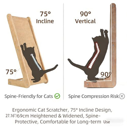 L-Shaped Cat Scratching Board with Sisal and Wooden Frame, Wall Mounted Scratcher Pad with Ball Toy for Indoor Cats, 28.2 Inch (28.2inch)
