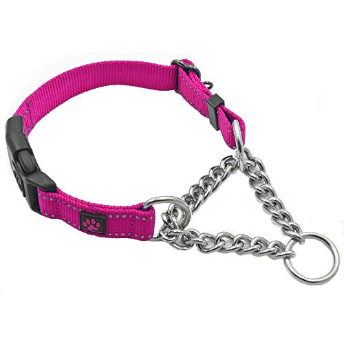 Max and Neo Stainless Steel Chain Martingale Collar - We Donate to a Dog Rescue for Every Collar Sold (Small, Pink) - color: PINK, size: Small
