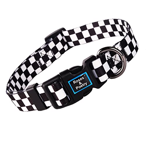 Roses&Poetry Dog Collar with Colourful Checkered Patterns, Adjustable Durable Puppy Collars for Small Medium Large Dogs (Black & White-XS) - color: Checkered, size: XS