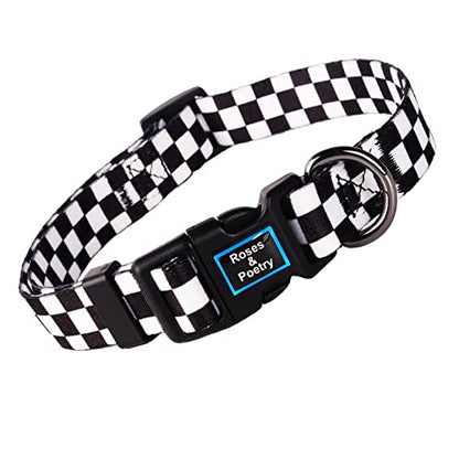 Roses&Poetry Dog Collar with Colourful Checkered Patterns, Adjustable Durable Puppy Collars for Small Medium Large Dogs (Black & White-XS) - color: Checkered, size: XS