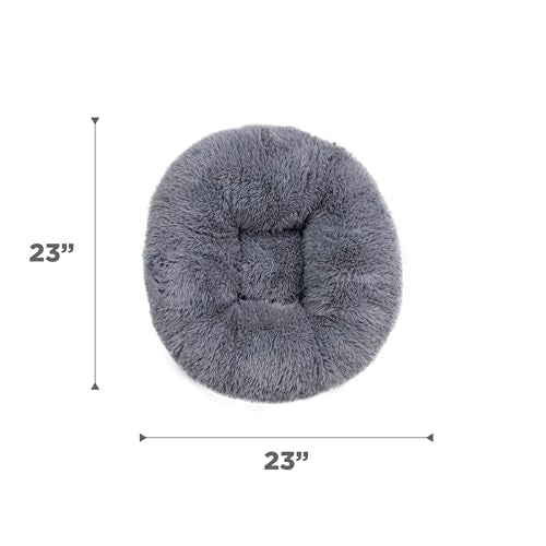 Best Friends by Sheri Ultra Calming Pouf Bed, Orthopedic Round Dog Bed for Joint Support, Faux Fur, Washable Cover, Gray, Small, 23"x23" - color: Gray, style: Small
