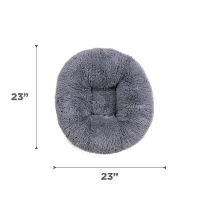 Best Friends by Sheri Ultra Calming Pouf Bed, Orthopedic Round Dog Bed for Joint Support, Faux Fur, Washable Cover, Gray, Small, 23"x23" - color: Gray, style: Small