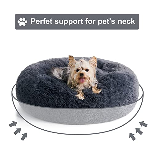 WNPETHOME Calming Dog Bed & Cat Bed, Anti-Anxiety Donut Small Dog Beds, Fluffy Faux Fur Cat Cushion Dogs Beds for Small Dogs and Cats (20 x 20 x 8 Inch, Navy Grey) - color: Navy Grey, size: 20"L x 20"W x 8"Th