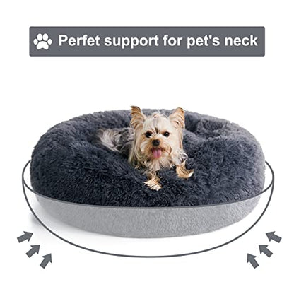WNPETHOME Calming Dog Bed & Cat Bed, Anti-Anxiety Donut Small Dog Beds, Fluffy Faux Fur Cat Cushion Dogs Beds for Small Dogs and Cats (20 x 20 x 8 Inch, Navy Grey) - color: Navy Grey, size: 20"L x 20"W x 8"Th