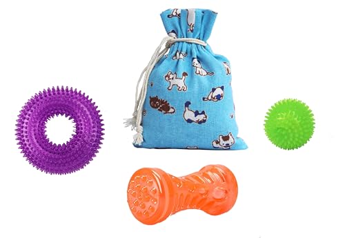 3 Pack Dog Squeaky Toys for Small/Medium Dogs Aggressive Chewers TPR Rubber Dog Chew Toys Puppy Teething Toys Resistant Storage Bag Included - size: small toys set