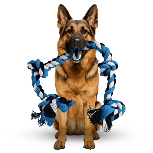 Pup Quartet Dog Rope Toy for Aggressive Chewers – 36-Inch Tug of War Dog Toy – 5-Knot Heavy Duty Rope Toys for Dogs – Virtually Indestructible Chew Toys for Medium & Large Dogs