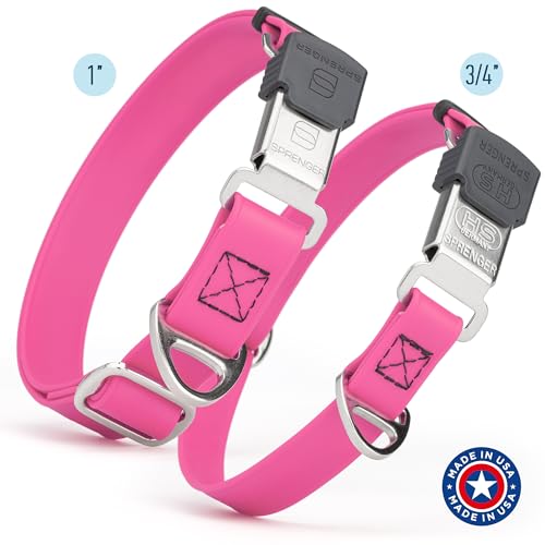 Biothane Waterproof Durable Dog Collar with Herm Sprenger - Quick Release ClicLock Buckle - Fits Medium and Large Dogs - Made in USA (Passionfruit Pink, W 3/4" x L 12"-19") - color: Passionfruit Pink, size: W 3/4" x L 12"-19"