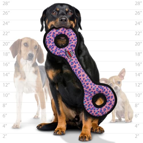 TUFFY- World's Tuffest Soft Dog Toy- Ultimate Tug-O-War- Pink Leopard-Squeakers - Multiple Layers. Made Durable, Strong & Tough. Interactive Play (Tug, Toss & Fetch). Machine Washable & Floats - color: Pink Leopard, style: Tug-O-War