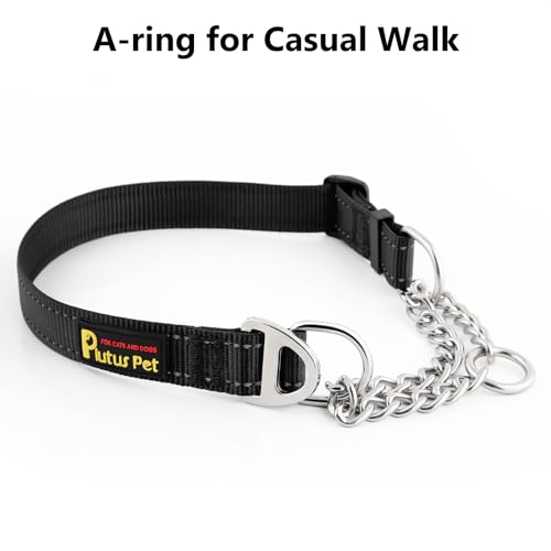 Plutus Pet Martingale Dog Collar with Stainless Steel Chain and Reflective Nylon, Adjustable No Pull Training Collar, for Small Medium, and Large Dogs, Black, S - color: Black, size: Small