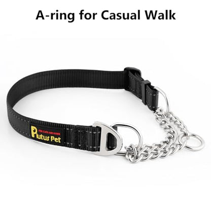 Plutus Pet Martingale Dog Collar with Stainless Steel Chain and Reflective Nylon, Adjustable No Pull Training Collar, for Small Medium, and Large Dogs, Black, S - color: Black, size: Small