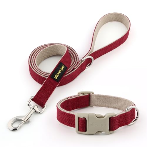 Plutus Pet Cotton Hemp Dog Collar and Leash Set, Adjustable Collar for Small, Medium, and Large Dogs, Heavy Duty and Soft on Skin, Red, XS - color: Red, size: X-Small
