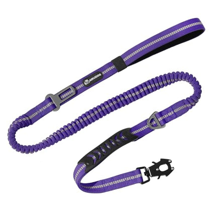 Heavy Duty Tactical Dog Leash, 4-6FT Shock Absorbing Bungee Lead with 2 Padded Handles, Metal Carabiner & Seatbelt Clip, Reflective No-Pull Leash for Medium/Large Dogs Purple - color: Purple