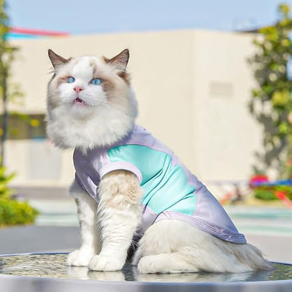 Sun Protection Dog Shirt Breathable Quick-Drying Ice Silk Dog Cooling T-Shirts Summer Pet Sleeveless Clothes for Small Medium Dogs Cats Green Purple L - color: Green Purple, size: L