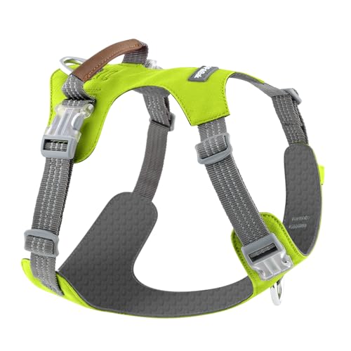 No Pull Dog Harness – Adjustable Reflective Nylon Vest for Small Medium Large Dogs, Escape Proof Training Harness with Leather Control Handle, Lightweight Aluminum Hardware (Green, M) - color: Green, size: M