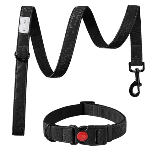 Soft Leather 4ft Dog Collar and Leash Set,Stylish 4ft PU Leather Dog Training Leash, Adjustable Durable Pet Collars with Quick Release Buckle for Large Dogs,Medium Dogs,Terracotta (Black, 4 feet) - color: black