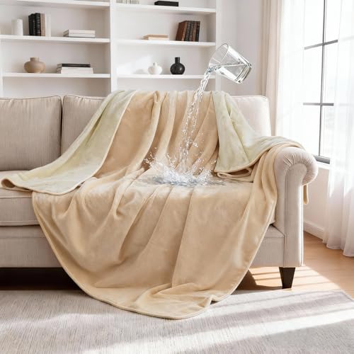 gogobunny Waterproof Blanket for Dogs and Cats, Reversible Flannel Double-Sided Furniture Protector for Couch Sofa Bed Against Spills & Pet Fur (60" x 80", Beige/Cream) - color: Beige/Cream, size: 60" x 80"