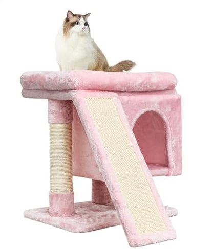SYANDLVY Small Pink Cat Tree with Perch for Indoor Cats, Cat Tower with Scratching Post, Modern Activity House for Large Cats, Condo with Board, Kittens Cave - color: Pink