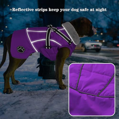 Dog Jacket Waterproof Dog Coat with Harness Built in, Christmas Puppy Winter Coat Reflective Turtleneck Puffer Snow Jackets for Small Medium Large Dogs - color: Purple, size: XX-Large