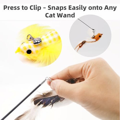 11 PCS Multi-Functional Cat Toy Replacement Heads – Realistic Handmade Bird Teasers with Bells & Detachable Clip, for Interactive Play, Indoor Enrichment & Home Decoration - style: 11 PCS-B
