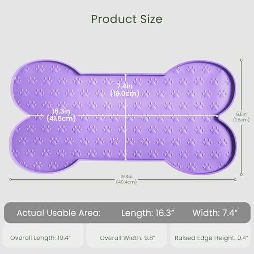 PWTAA Dog Food Mat Anti-Slip Silicone Dog Bowl Mat Thicker Pet Placemat Waterproof Cat Feeder Pad with Raised Edge Puppy Kitten Feeding Mats Suitable Small Medium-Sized Dogs Cats Eating Tray - color: Purple, size: 19.4" x 9.8"