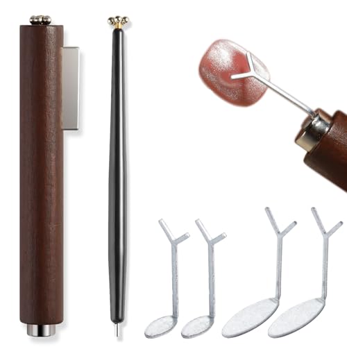 Fcozpjk Cat Eye Magnet for Nails, 6PCS Cat Eye Gel Nail Polish Magnet Tools 3 in 1 Strong Suction Magnetic Pen with Y Shape Clippers Heart Magnet Flower French Tip Design Manicure Salon Supplies - color: A