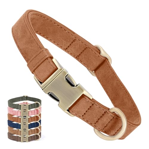 Genuine Leather Dog Collar - Adjustable Pet Collar with Quick Release Metal Buckle, Soft Skin Friendly Real Leather Collar for Small, Medium, Large Dogs (Khaki, S：Fit 8-16" Neck) - color: Khaki, size: S：Fit 8-16" Neck