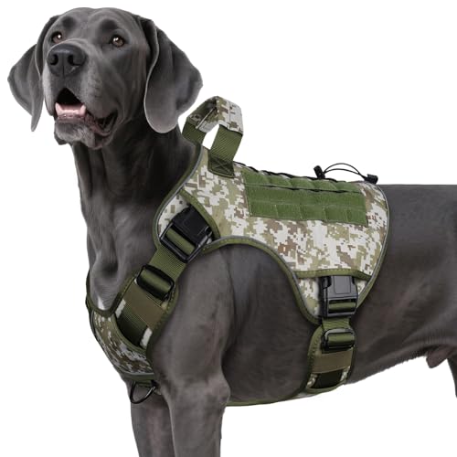 WINGOIN Tactical Dog Harness for Extra Large Dogs, Heavy Duty No Pull Dog Harness with Handle, Adjustable Reflective Military K9 Big Dog Vest for Great Dane, Walking, Hunting, Green Camo (XXL) - color: Green&Camo, size: XXL: 110-160 lbs (Chest:36-43",Neck