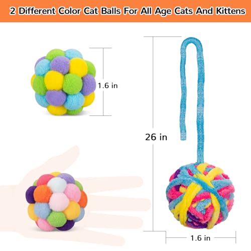Retro Shaw Cat Toys Balls, 6Pcs Woolen Yarn Cat Balls with Bells Inside, Interactive Kitten Toys for Indoor Cats Kitty, Soft Pompom Jingle Ball with String Cat Nip Toys - size: 1.6 Inches