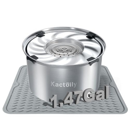 kactoily 1.47 Gal Stainless Steel Dog Water Bowl, 24 Cups Large No Spill Dog Bowl with Non-Slip Mats, Splash Proof Slow Water Drinking for Messy Drinkers - color: Grey