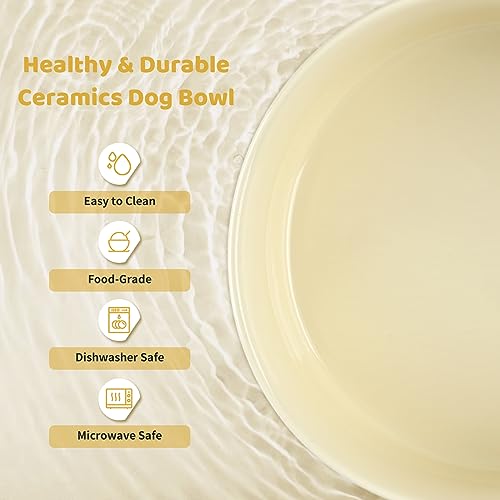 SPUNKYJUNKY Ceramics Elevated Dog Bowls with Wooden Stand - Raised Double 60OZ Cream White Bowls for Medium Large Dogs - color: Cream White (Double Bowls Set), size: Large - 7.6 CUPS