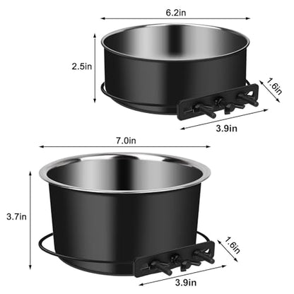 Dog Crate Bowls Hanging No Spill, ShineMe 60oz & 40oz Stainless Steel Dog Kennel Food and Water Bowls Mountable for Large and Medium Pets (7.0 x 3.7” & 6.2 x 2.5”) - color: Black, size: L (7.0x3.7'' & 6.2x2.5'')