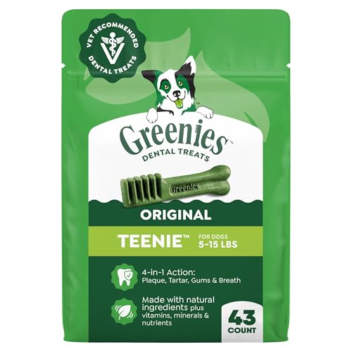 Greenies Veterinarian-Recommended Adult Natural Dental Dog Treats Teenie Size, Dog Dental Chews, Original Flavor, 12 oz. Pack, 43 Count - size: 43 Count (Pack of 1)