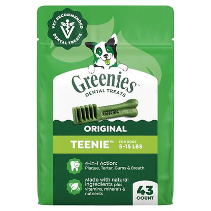 Greenies Veterinarian-Recommended Adult Natural Dental Dog Treats Teenie Size, Dog Dental Chews, Original Flavor, 12 oz. Pack, 43 Count - size: 43 Count (Pack of 1)