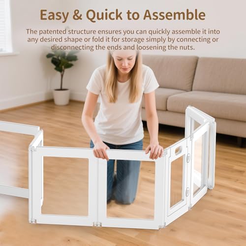 8Pcs Free Angle Plastic Dog Playpen, 23.6“ H All-in-One Assemble Playpen Divider, Durable Safety Play Pen Indoors, Puppy, Cat, Small Animal (White, 39.37" × 39.37" × 23.6")