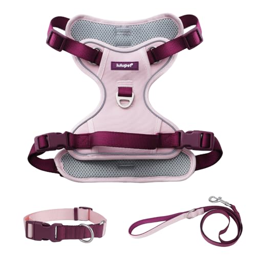 Pink Dog Harness Leash Collar Set, No Pull Reflective Dog Vest Harness with Control Handle, Adjustable Breathable Pet Harness for Large Dogs Walking Training - color: Pink, size: L